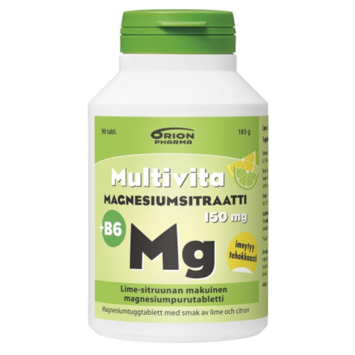 Пищевая добавка с магнием и витаминов В6 Multivita 150 мг в таблетках со вкусом лайма и лимона 90 шт.