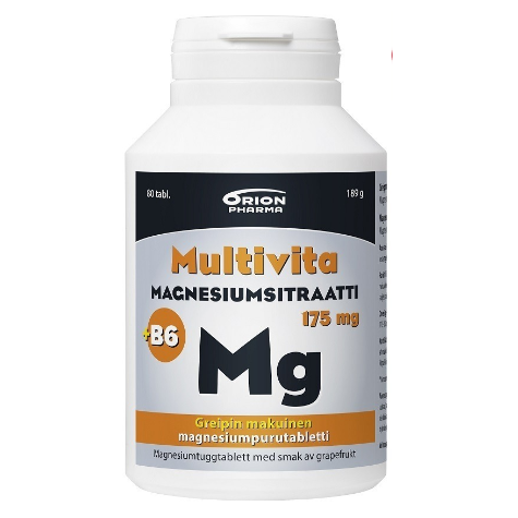 Пищевая добавка с магнием и витаминов В6 Multivita 175 мг в таблетках со вкусом грейпфрута 80 шт.