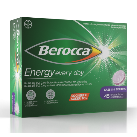 Витаминно - минеральный комплекс со вкусом черной смородины Berocca Energy шипучие таблетки 45 шт.