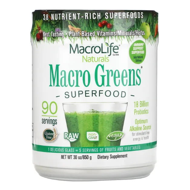 Пищевая добавка Macro Greens Macrolife Naturals для стимуляции энергии 850 г