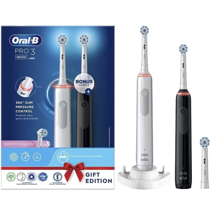 Комплект электрических зубных щеток Oral-B Pro 3 из 2 шт. (черная и белая), Oral-B Pro 3, Oral-B