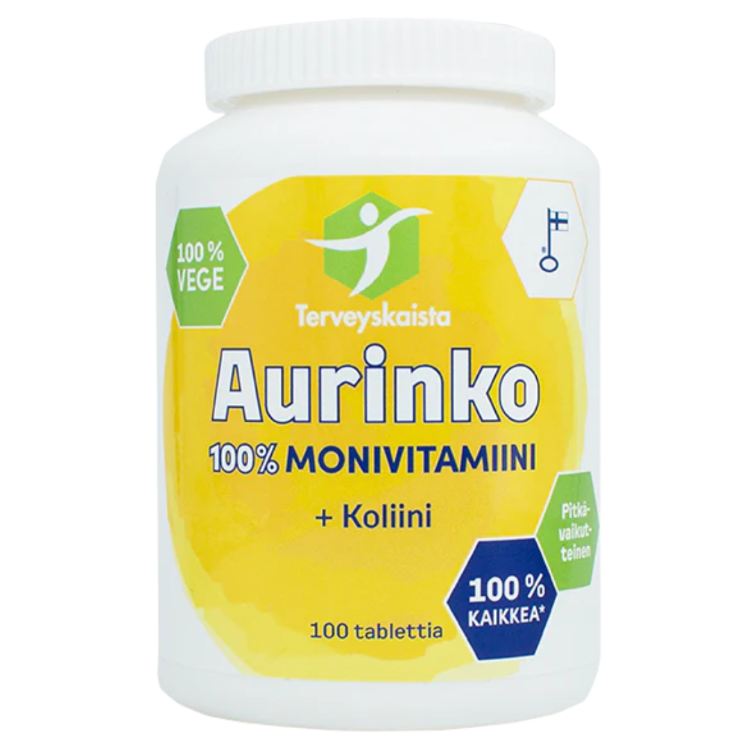 Terveyskaista Aurinko 100% Мультивитамины + холин, 100 таблеток