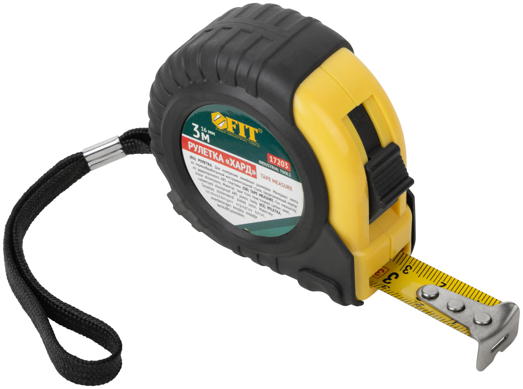 Рулетка FIT 3 м x 16 мм прорезиненный корпус