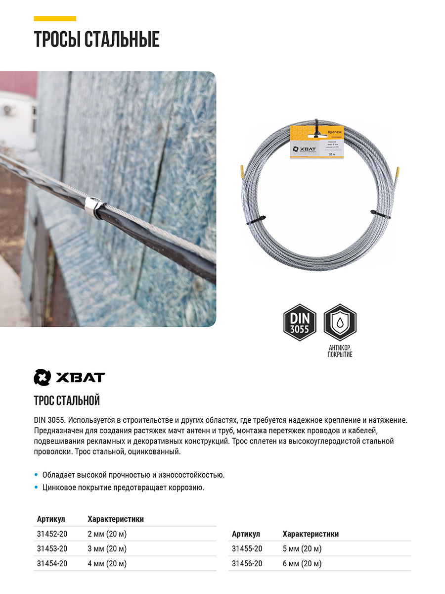 Стальной трос DIN 3055 4 мм (20 м) для такелажа