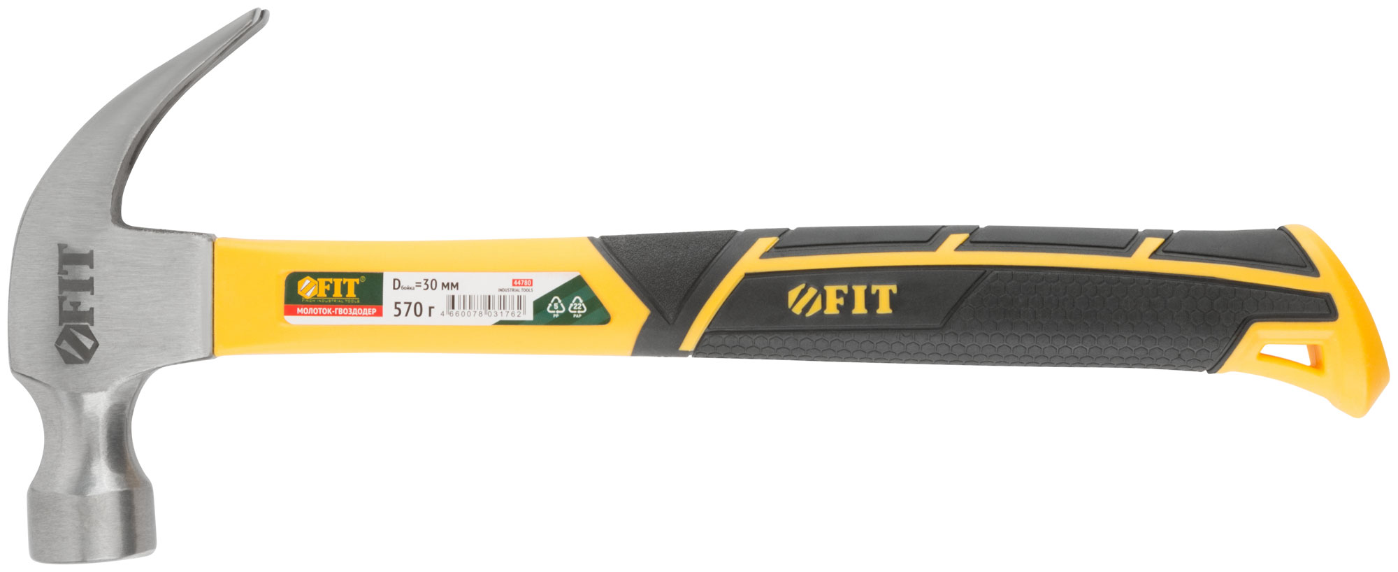 Молоток-гвоздодер FIT с фиберглассовой ручкой 44780
