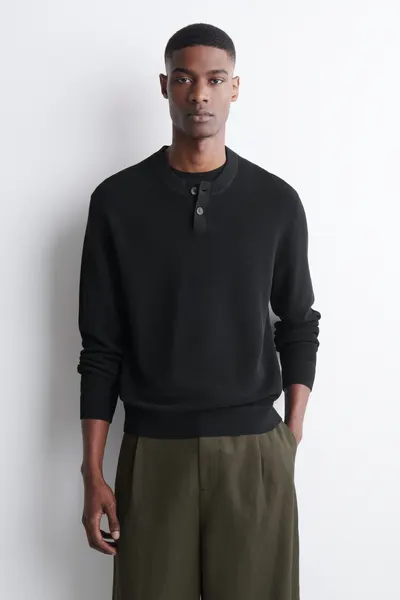 Вязаный хлопковый джемпер Henley